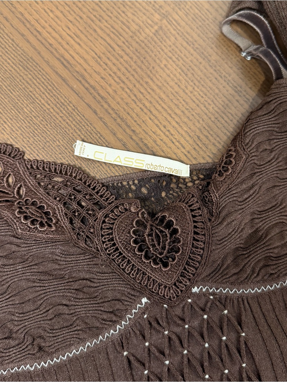 Archival Y2K Roberto Cavalli Brown Lace Knit Top - Picture 8 of 8